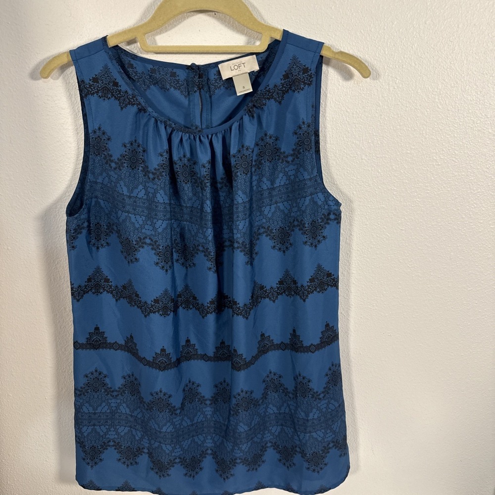 Loft Sleeveless Women's Blouse Sm Blue/Blk‎ D2